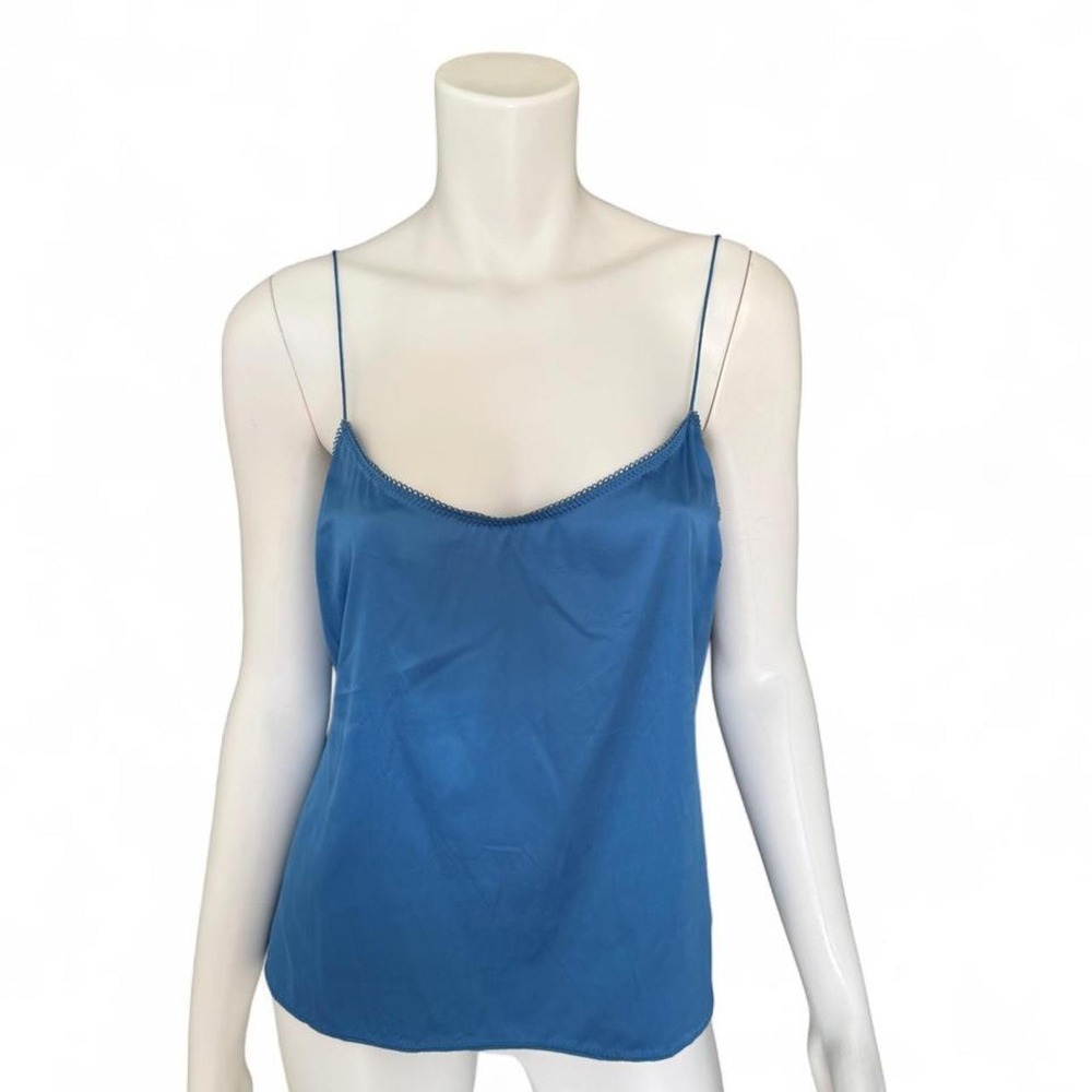 Elie Tahari Blue Satin Camisole Top Large Spaghetti Strap Lingerie Style Cami
